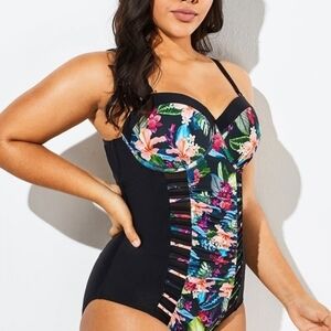 MeetCurve Underwire One Piece Swimsuit – 4X – Black Floral – NWT